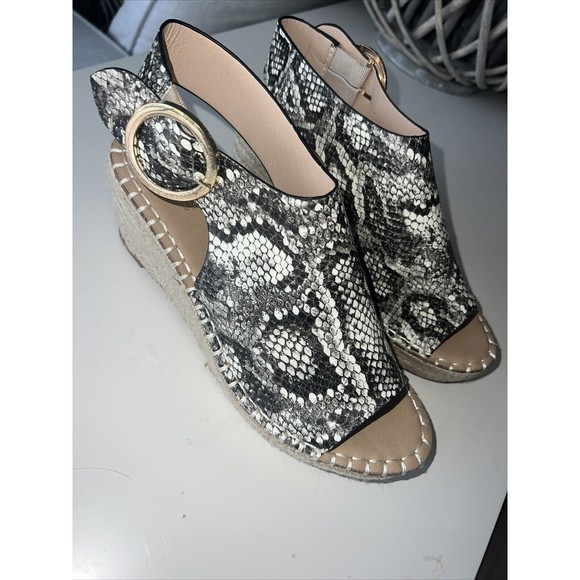 Catherine Malandrino Cirkly Snakeskin Print Slingback Platform Wedge Heels Women - Picture 2 of 6